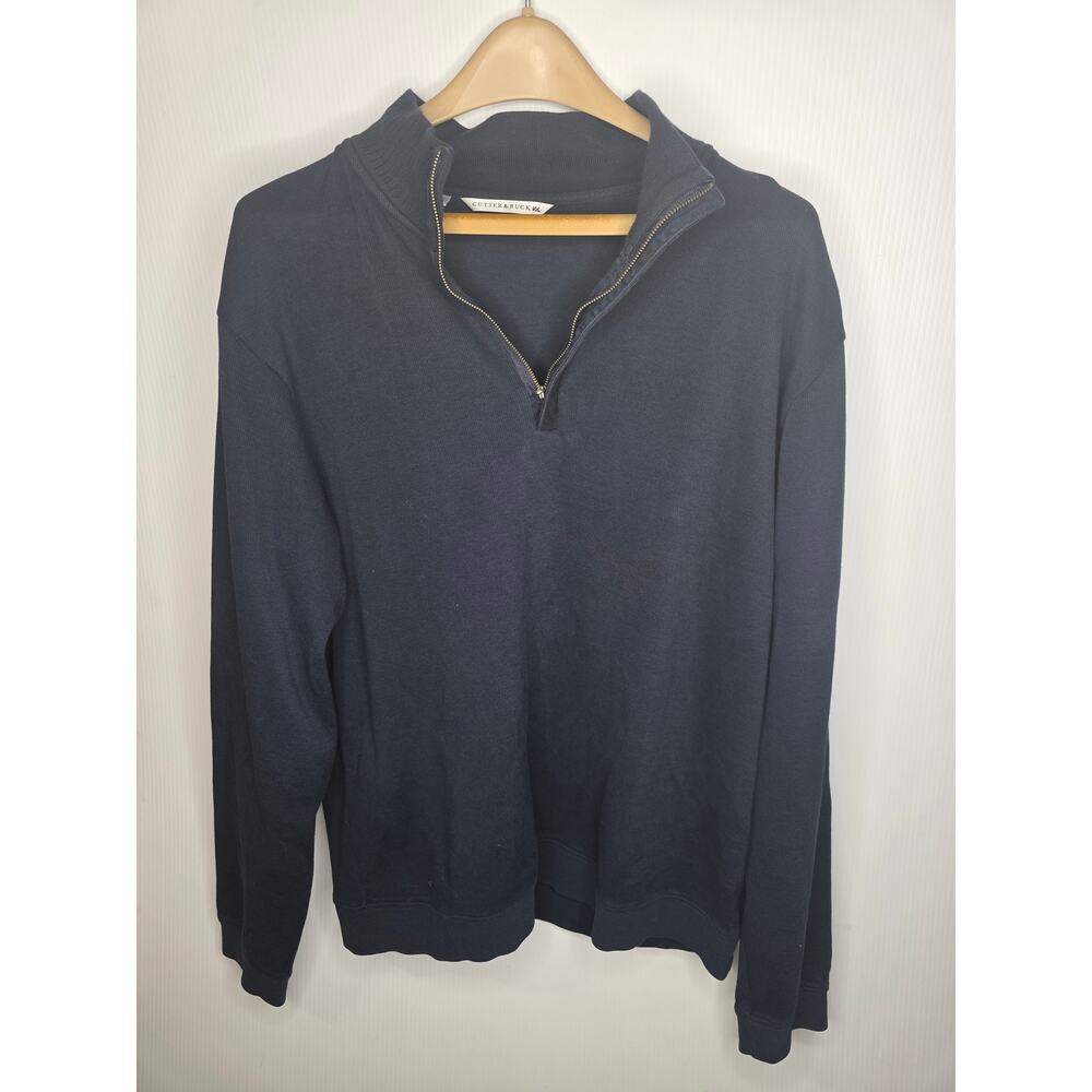 Cutter & Buck Men's L Navy Blue 100% Cotton Quarter-Zip Pullover Sweater Golf